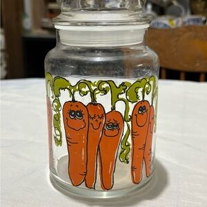 Vintage Anchor Hocking Glass Jar with Carrot Design